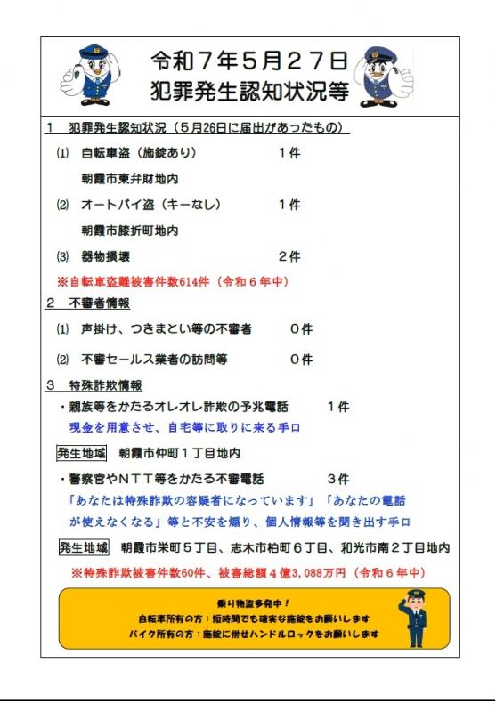 5月27日犯罪発生認知状況