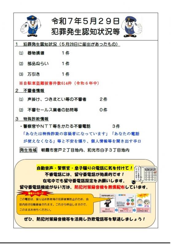 5月29日犯罪発生認知状況