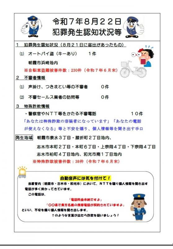 8月22日犯罪発生認知状況