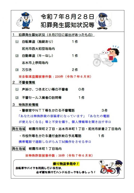 8月28日犯罪発生認知状況