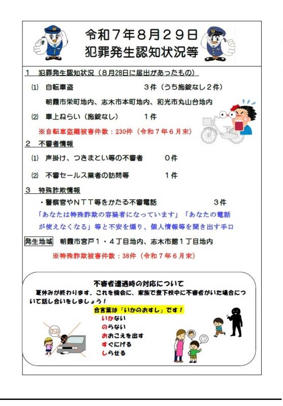 8月29日犯罪発生認知状況