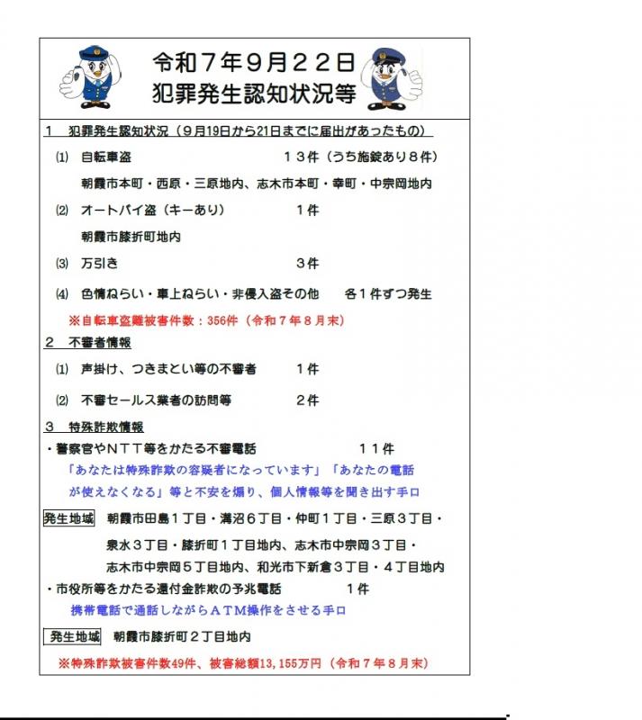 9月22日犯罪発生認知状況