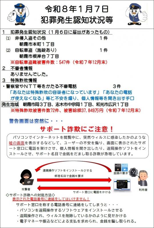 令和8年1月7日犯罪発生状況