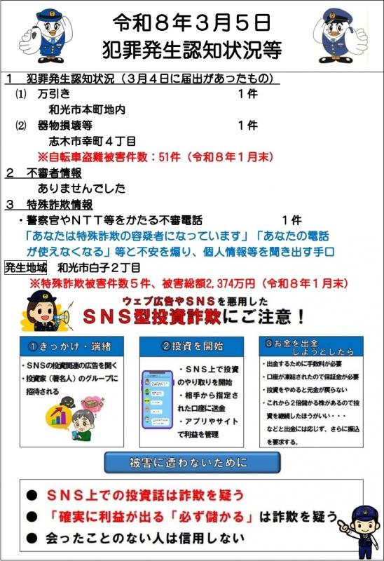 令和8年3月5日犯罪発生認知状況