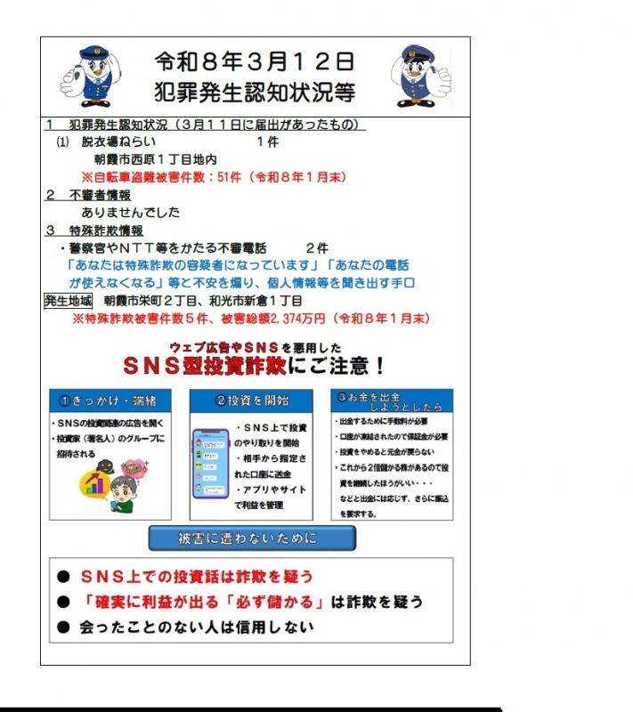 令和8年3月12日犯罪発生認知状況