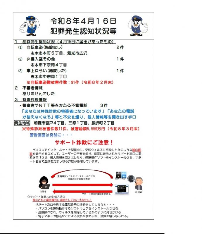 令和8年4月16日犯罪発生認知状況