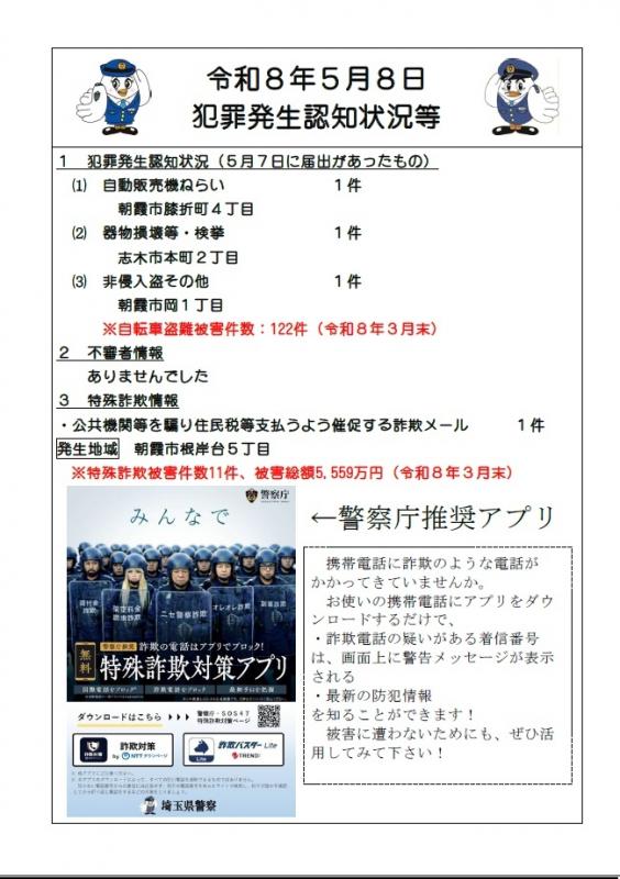 令和8年5月8日犯罪発生認知状況