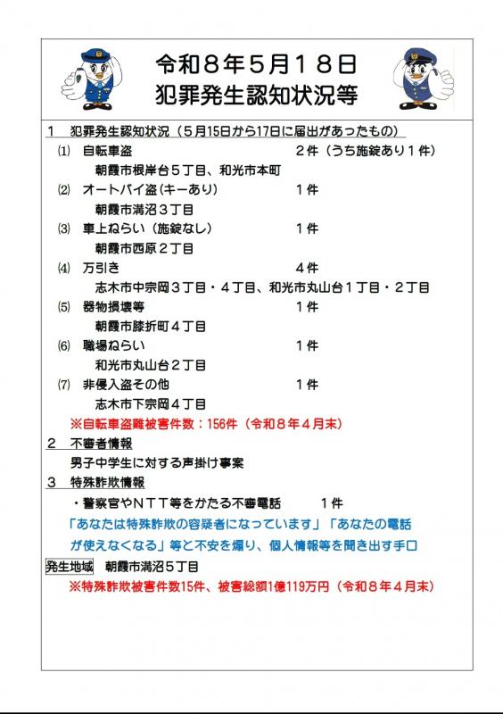 令和8年5月18日犯罪発生認知状況
