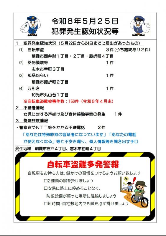令和8年5月25日犯罪発生認知状況
