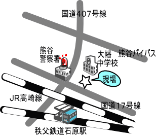 事件が起きた場所の地図