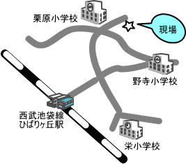 事件が起きた場所の地図