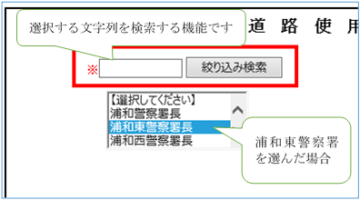 道路使用許可申請の入力例